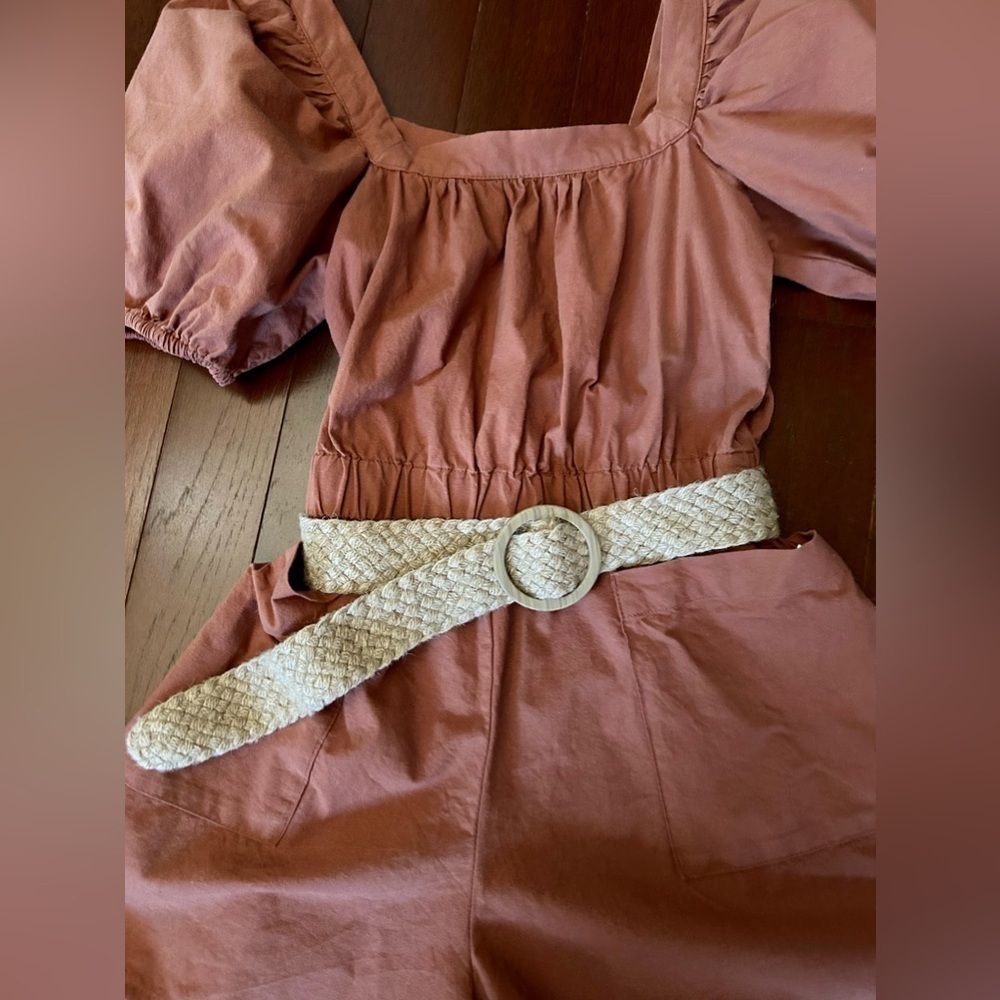 H&M BELTED ROMPER SIZE XS RUST BROWN cotton excellent condition - Picture 4 of 12